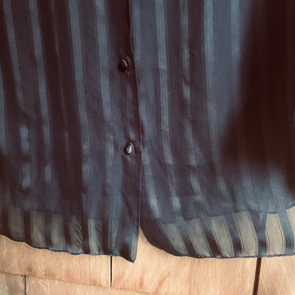 Linda Bis Montreal Rare Vintage 90s Black Night Robe Striped Silky Satin Collar - Picture 7 of 13